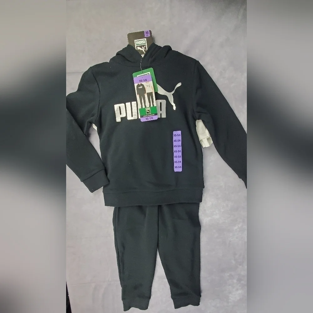 Puma New Youth 3 Piece Size‎ XS 5/6 Hoodie T-Shirt & Pull On Jogger Active Warm